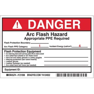 BRADY 121098 Arc Flash Protection Label 4 Inch H - Pack Of 5 | AE6EAD 5RB90