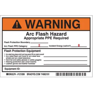 BRADY 121099 Arc Flash Protection Label 4 Inch H - Pack Of 5 | AE6EAE 5RB92