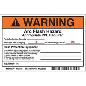 BRADY 121101 Arc Flash Protection Label 4 Inch H - Pack Of 5 | AE6EAG 5RB96