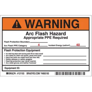 BRADY 121103 Arc Flash Protection Label 4 Inch H - Pack Of 5 | AE6EMD 5RE10