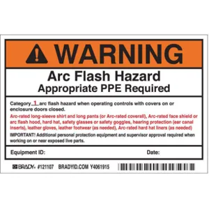 BRADY 121107 Arc Flash Protection Label 6 Inch Width - Pack Of 5 | AE6EMH 5RE22