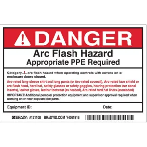 BRADY 121108 Arc Flash Protection Label 6 Inch Width - Pack Of 5 | AE6EMK 5RE24