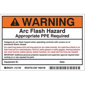 BRADY 121109 Arc Flash Protection Label 6 Inch Width - Pack Of 5 | AE6EMM 5RE26