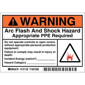 BRADY 121135 Arc Flash Label 3-1/2 Inch H - Pack Of 100 | AA4ZHF 13K860