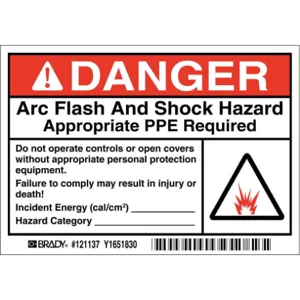 BRADY 121137 Arc Flash Label 3-1/2 Inch H - Pack Of 100 | AA4ZHH 13K862