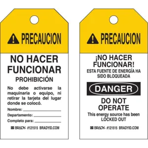 BRADY 121517 Caution Tag 5-3/4 Inch Height x 3 Inch Width Cardstock PK25 | AH3KAL 32MJ21