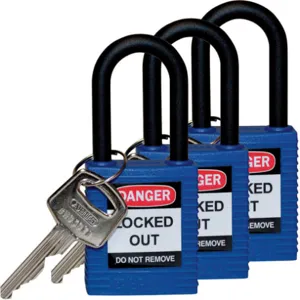 BRADY 123334 Lockout Padlock Keyed Alike Blue 1/4 Inch - Pack Of 3 | AC8EHY 39N235