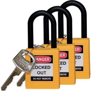 BRADY 123336 Lockout Padlock Keyed Alike Yellow 1/4 Inch - Pack Of 3 | AC8EHZ 39N236