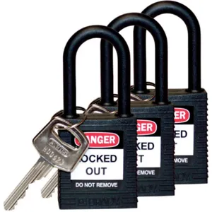 BRADY 123338 Lockout Padlock Keyed Alike Black 1/4 Inch - Pack Of 3 | AC8EJC 39N239