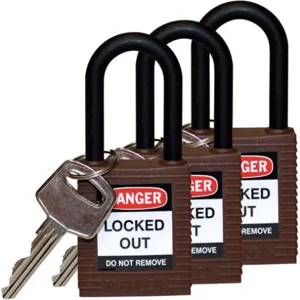 BRADY 123339 Lockout Padlock Keyed Alike Brown 1/4 Inch - Pack Of 3 | AC8EJD 39N240