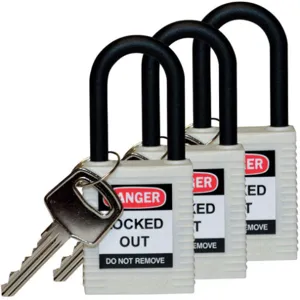 BRADY 123341 Lockout Padlock Keyed Alike White 1/4 Inch - Pack Of 3 | AC8EJF 39N242