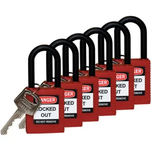 BRADY 123351 Lockout Padlock Keyed Different Red 1/4 Inch - Pack Of 6 | AC8EHM 39N225