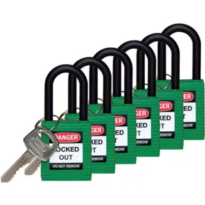 BRADY 123344 Lockout Padlock Keyed Alike Green 1/4 Inch - Pack Of 6 | AC8EJK 39N246