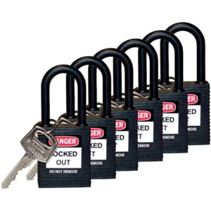 BRADY 123356 Lockout Padlock Keyed Different Black 1/4 Inch - Pack Of 6 | AC8EHT 39N230