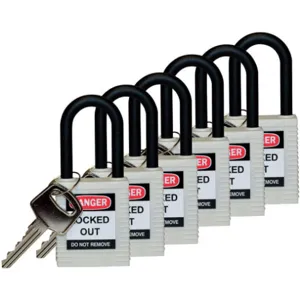 BRADY 123350 Lockout Padlock Keyed Alike White 1/4 Inch - Pack Of 6 | AC8EJQ 39N251