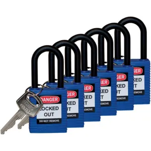 BRADY 123352 Lockout Padlock Keyed Different Blue 1/4 Inch - Pack Of 6 | AC8EHN 39N226