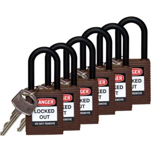 BRADY 123357 Lockout Padlock Keyed Different Brown 1/4 Inch - Pack Of 6 | AC8EHU 39N231