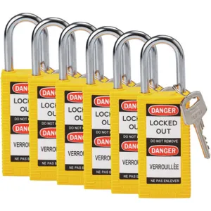 BRADY 123426 Lockout Padlock Keyed Alike Yellow 1/4 Inch - Pack Of 6 | AC8EKY 39N281