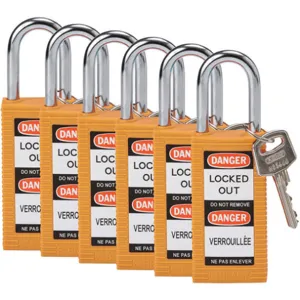 BRADY 123400 Lockout Padlock Keyed Different Orange 1/4 Inch - Pack Of 6 | AC8EKF 39N265