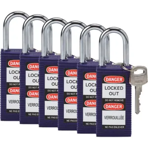 BRADY 123403 Lockout Padlock Keyed Different Purple 1/4 Inch - Pack Of 6 | AC8EKJ 39N268