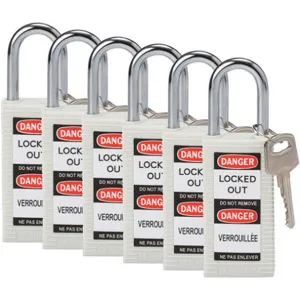 BRADY 123404 Lockout Padlock Keyed Different White 1/4 Inch - Pack Of 6 | AC8EKK 39N269