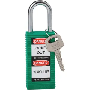 BRADY 123407 Lockout Padlock, Diffrent Key, Green, 1/4 Shackle Diameter | AC8EJV 39N255