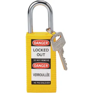 BRADY 123408 Lockout Padlock Keyed Different Yellow 1/4 Inch Diameter | AC8EJU 39N254