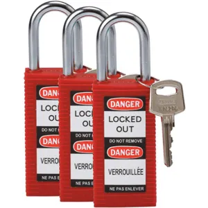 BRADY 123414 Lockout Padlock Keyed Alike Red 1/4 Inch - Pack Of 3 | AC8EKL 39N270