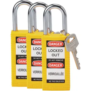 BRADY 123417 Lockout Padlock Keyed Alike Yellow 1/4 Inch - Pack Of 3 | AC8EKN 39N272