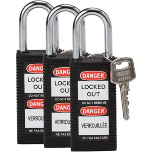 BRADY 123419 Lockout Padlock Keyed Alike Black 1/4 Inch - Pack Of 3 | AC8EKR 39N275