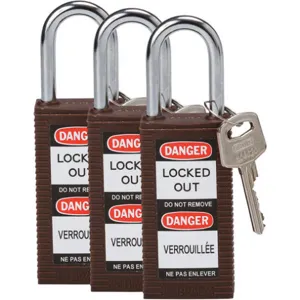 BRADY 123420 Lockout Padlock Keyed Alike Brown 1/4 Inch - Pack Of 3 | AC8EKT 39N276