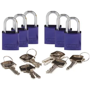 BRADY 133268 Keyed Padlock Different Key Aluminium Pk6 | AF8BKK 24UY61