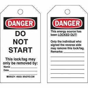 BRADY 133498 Lockout Tag, Danger, Do Not Remove Tag, Polyester, Date/Name/Remarks, Write-On Surface | CP2FHZ 489L47