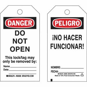 BRADY 133559 Lockout Tag, Peligro/Danger, Do Not Remove Tag, Polyester, Date/Fecha/Name/Nombre | CP2FMY 489M61