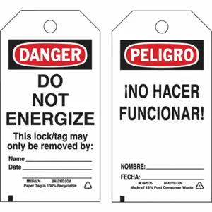 BRADY 133565 Lockout Tag, Danger/Peligro, Do Not Remove Tag, Polyester, Date/Fecha/Name/Nombre | CP2FJJ 489M64