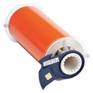 BRADY 13556 Continuous Label Roll, 8 Inch X 50 Ft, Vinyl, Orange, Indoor/Outdoor | CP2JQV 3HGD9