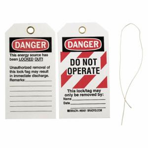 BRADY 150578 Lockout Tag, Danger, Danger Do Not Operate, Paper, Write-On Surface, English, Ties | CP2FHQ 489M71