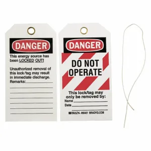 BRADY 150579 Lockout Tag, Danger, Danger Do Not Operate, Paper, Write-On Surface, English, Ties, Cotton | CP2FHR 489M73