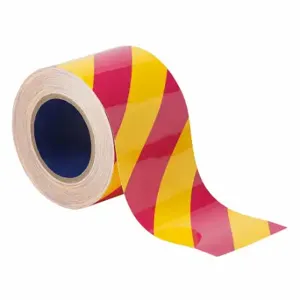 BRADY 170002 Floor Marking Tape, Striped, Pink/Yellow, 4 Inch x 100 ft, 8 mil Tape Thick | CP2BUL 61UW44