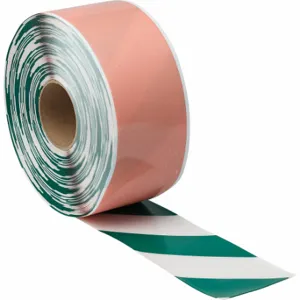 BRADY 170061 Floor Marking Tape, Extra-Durable, Striped, Green/White, 4 Inch x 100 ft | CP2BTU 61UW66