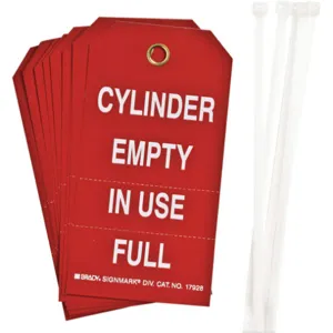 BRADY 17928 Cylinder Status Tag 5-3/4 x 3 Inch White/red Polyester - Pack Of 10 | AE3QCE 5ENZ0