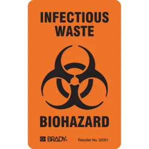 BRADY 22351LS Bilingual Biohazard Label 3 Inch H - Pack Of 100 | AF4FWV 8VL23