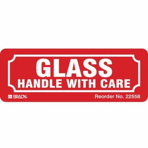 BRADY 22558LS Etikett mit Anleitung zur Handhabung, Glas/Griff vorsichtig, Etikettenbreite 3 Zoll | CP2BWV 9KZX8