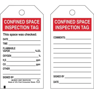 BRADY 49227 Confined Space Tag Econ Polyester PK25 | AH4ZRZ 35TJ55