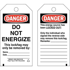 BRADY 50258 Lockout Tag 3 x 5-1/2 inch Polyester - Pack of 25 | AD4CYZ 41F281