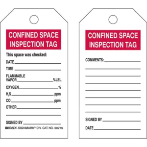 BRADY 50275 Confined Space Tag Heavy-Duty Poly PK25 | AH4ZTE 35TJ60