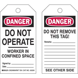 BRADY 50291 Danger Tag Not Oper Heavy-Duty Poly PK25 | AH4ZTG 35TJ62