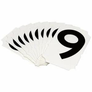 BRADY 5050P-9 Numbers And Letters Labels, 2 Inch Character Height, Non-Reflective, Gothic, Black, 10 PK | CT3GWV 800N79