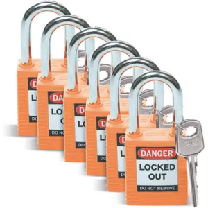 BRADY 51347 Lockout Padlock Keyed Different Orange 1/4 Inch - Pack Of 6 | AC3ZJM 2XU70