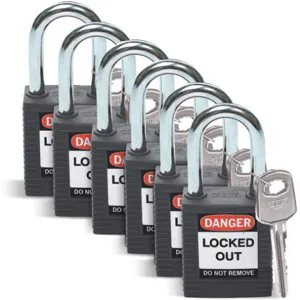 BRADY 51353 Lockout Padlock Keyed Different Black 1/4 Inch - Pack Of 6 | AC3ZJN 2XU71